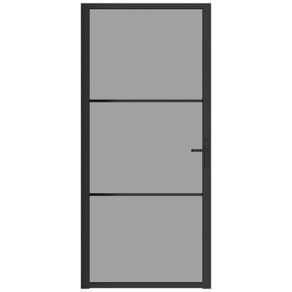 Binnendeur 93X20,5 Cm Esg-Glas En Aluminium Zwart En Donkertransparant 93 x 201.5 cm 2 horizontale stangen