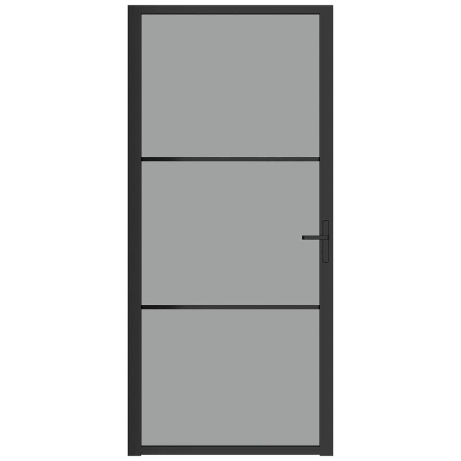 Binnendeur 93X20,5 Cm Esg-Glas En Aluminium Zwart En Donkertransparant 93 x 201.5 cm 2 horizontale stangen
