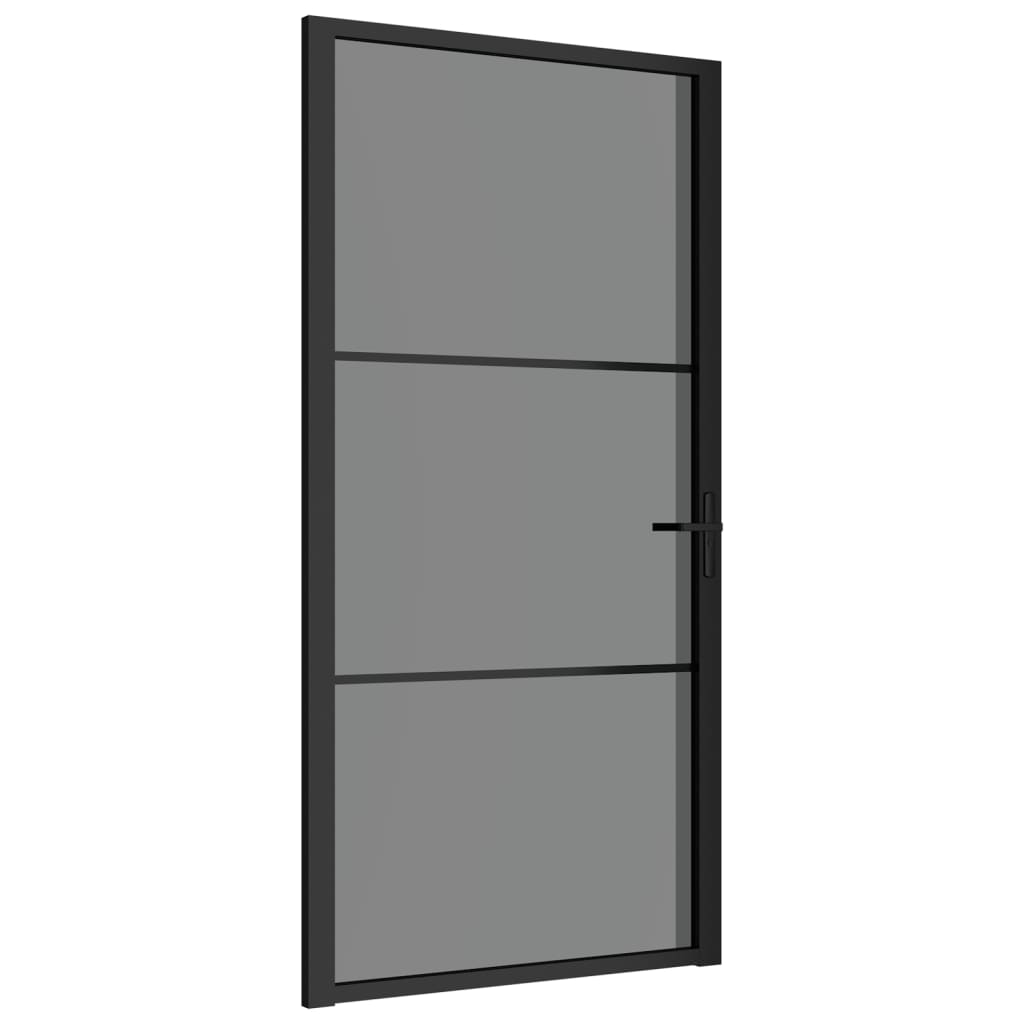 Binnendeur 02,5X20,5 Cm Esg-Glas En Aluminium Zwart En Donkertransparant 102.5 x 201.5 cm 2 horizontale stangen