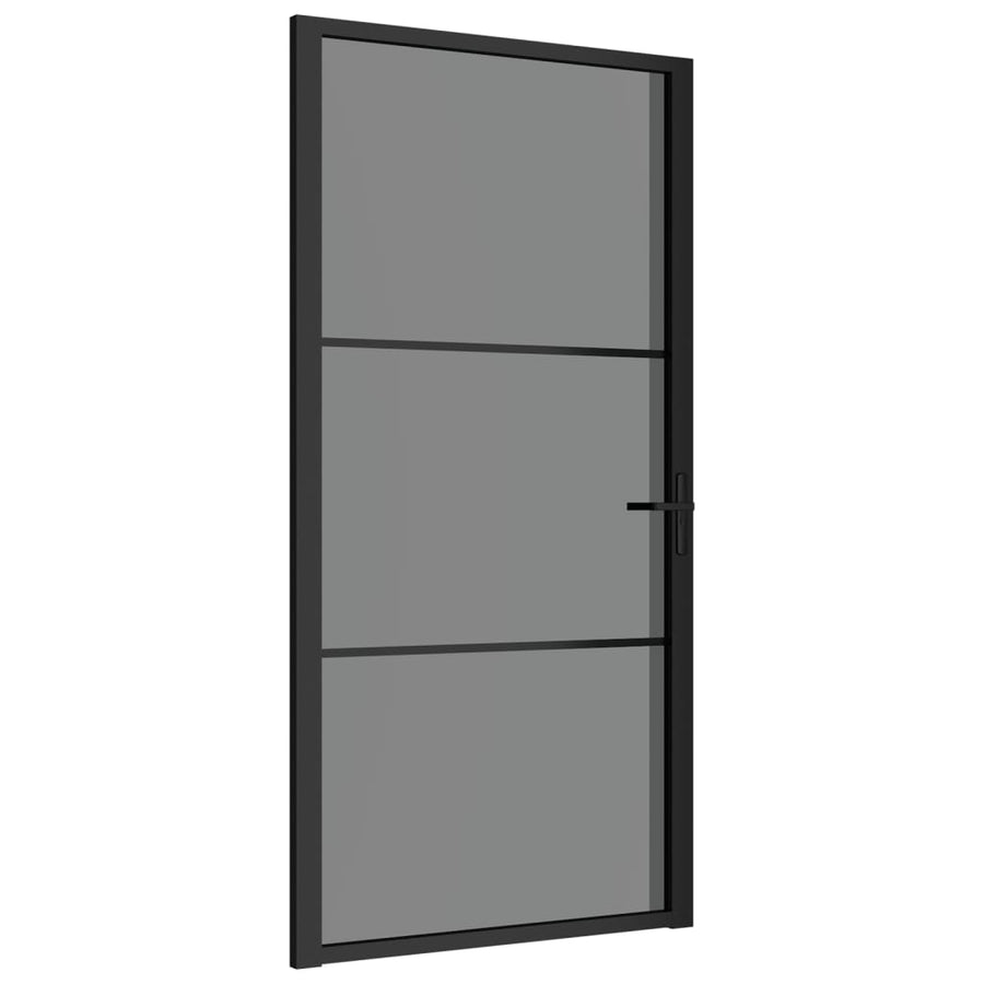 Binnendeur 02,5X20,5 Cm Esg-Glas En Aluminium Zwart En Donkertransparant 102.5 x 201.5 cm 2 horizontale stangen