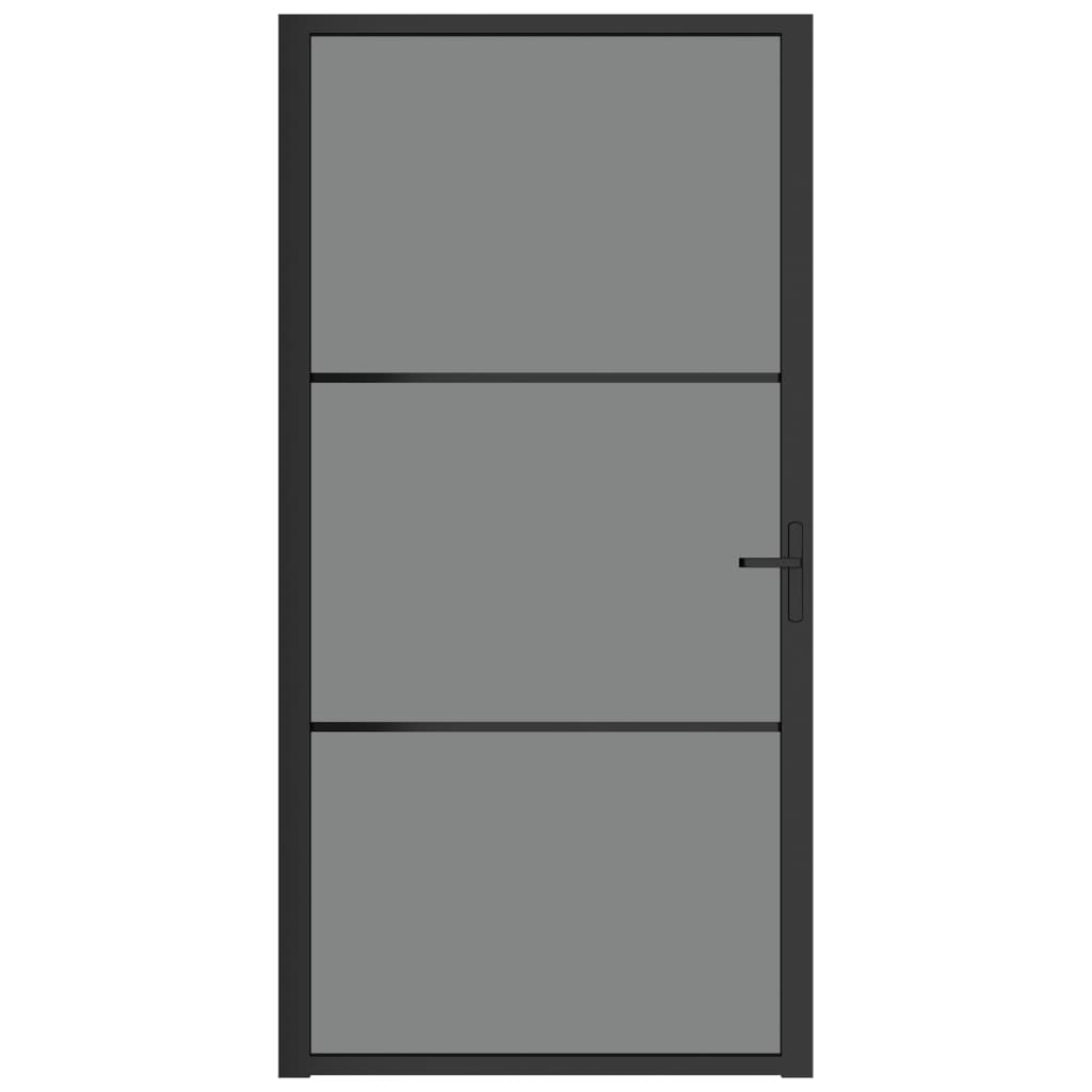 Binnendeur 02,5X20,5 Cm Esg-Glas En Aluminium Zwart En Donkertransparant 102.5 x 201.5 cm 2 horizontale stangen