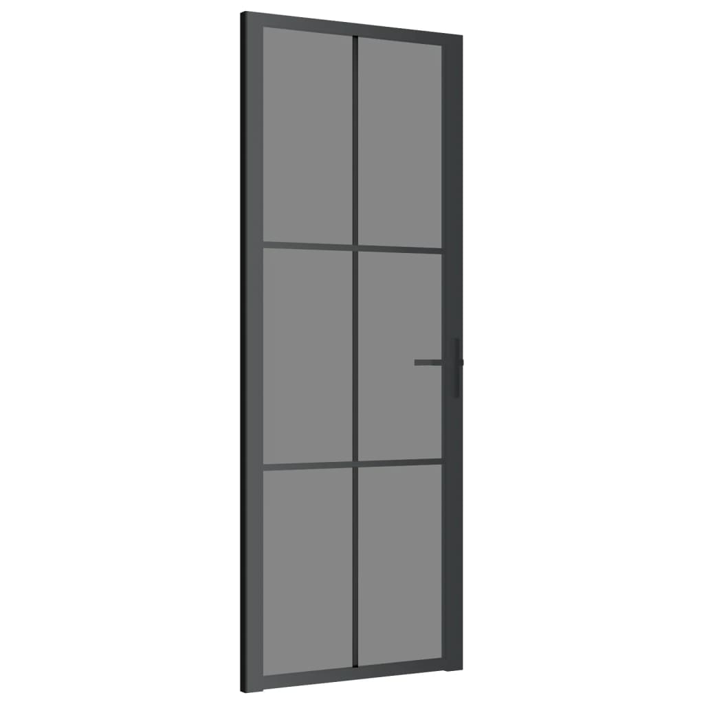 Binnendeur 76X20,5 Cm Esg-Glas En Aluminium Zwart En Donkertransparant 76 x 201.5 cm 3x2 raster