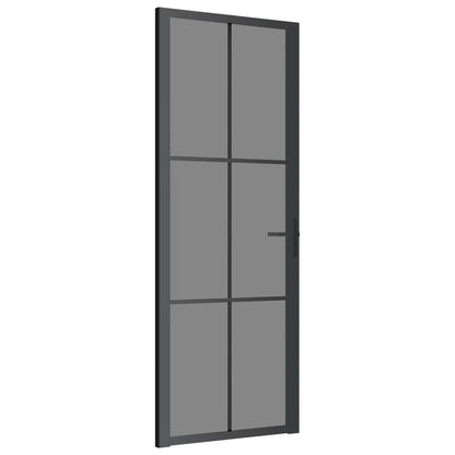 Binnendeur 76X20,5 Cm Esg-Glas En Aluminium Zwart En Donkertransparant 76 x 201.5 cm 3x2 raster