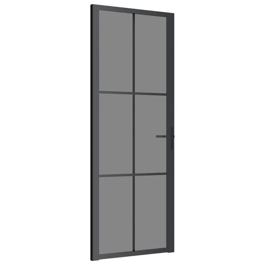 Binnendeur 76X20,5 Cm Esg-Glas En Aluminium Zwart En Donkertransparant 76 x 201.5 cm 3x2 raster