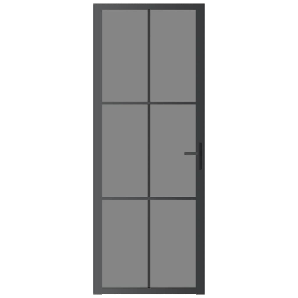 Binnendeur 76X20,5 Cm Esg-Glas En Aluminium Zwart En Donkertransparant 76 x 201.5 cm 3x2 raster