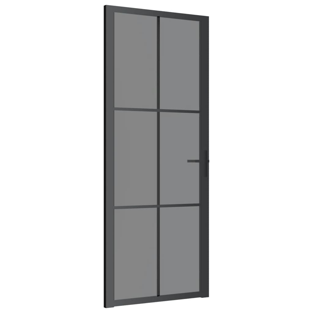 Binnendeur 83X20,5 Cm Esg-Glas En Aluminium Zwart En Donkertransparant 83 x 201.5 cm 3x2 raster