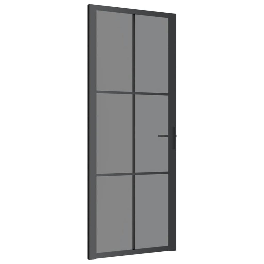 Binnendeur 83X20,5 Cm Esg-Glas En Aluminium Zwart En Donkertransparant 83 x 201.5 cm 3x2 raster