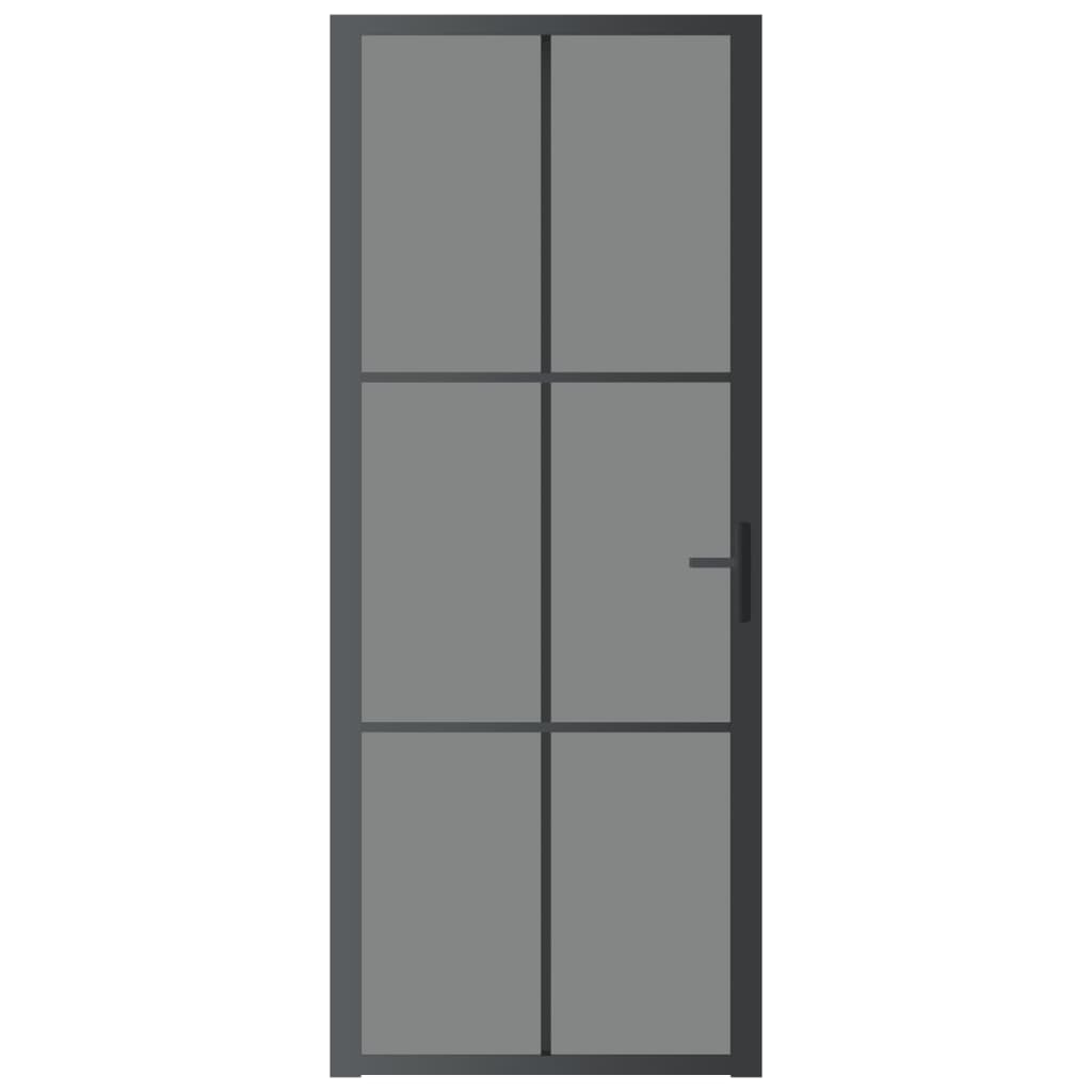 Binnendeur 83X20,5 Cm Esg-Glas En Aluminium Zwart En Donkertransparant 83 x 201.5 cm 3x2 raster