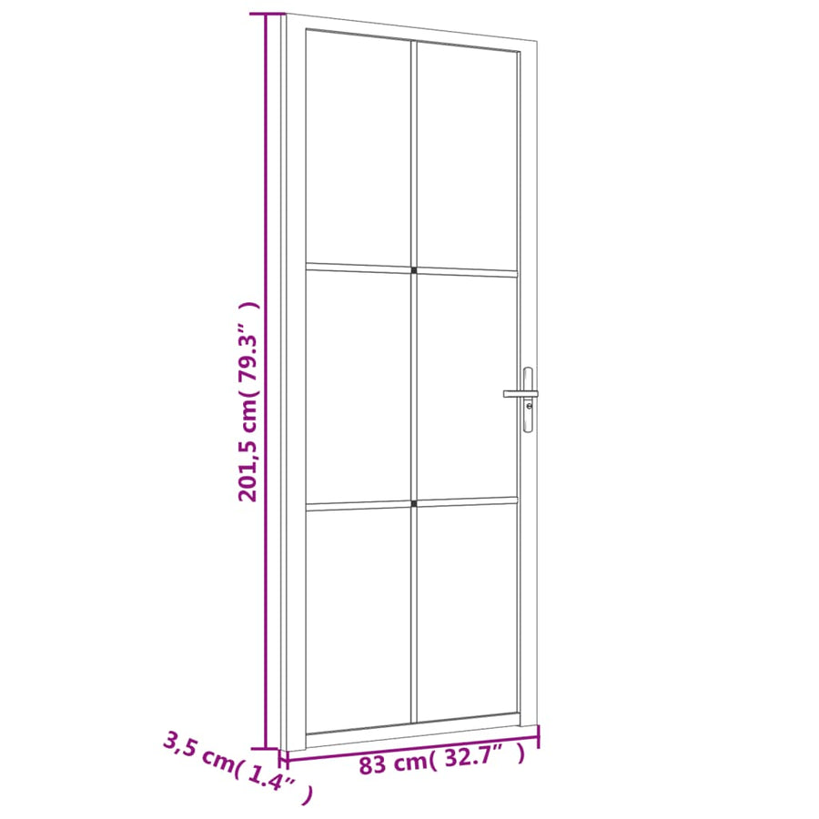 Binnendeur 83X20,5 Cm Esg-Glas En Aluminium Zwart En Donkertransparant 83 x 201.5 cm 3x2 raster