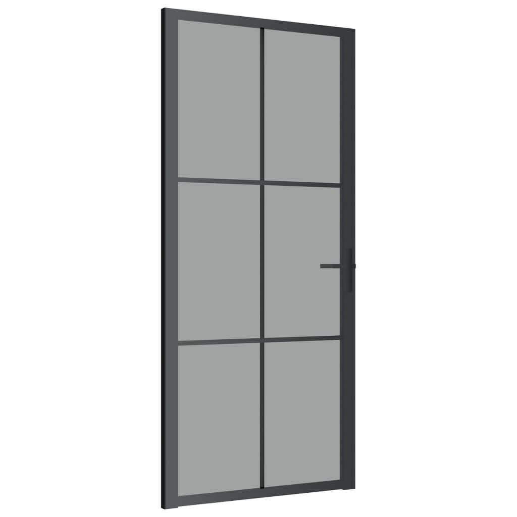 Binnendeur 93X20,5 Cm Esg-Glas En Aluminium Zwart En Donkertransparant 93 x 201.5 cm 3x2 raster