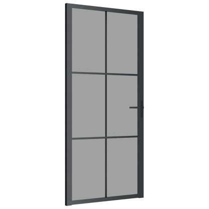 Binnendeur 93X20,5 Cm Esg-Glas En Aluminium Zwart En Donkertransparant 93 x 201.5 cm 3x2 raster