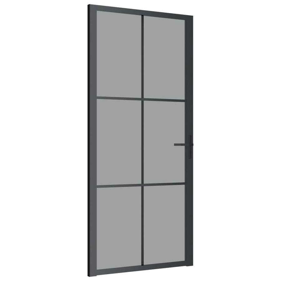 Binnendeur 93X20,5 Cm Esg-Glas En Aluminium Zwart En Donkertransparant 93 x 201.5 cm 3x2 raster