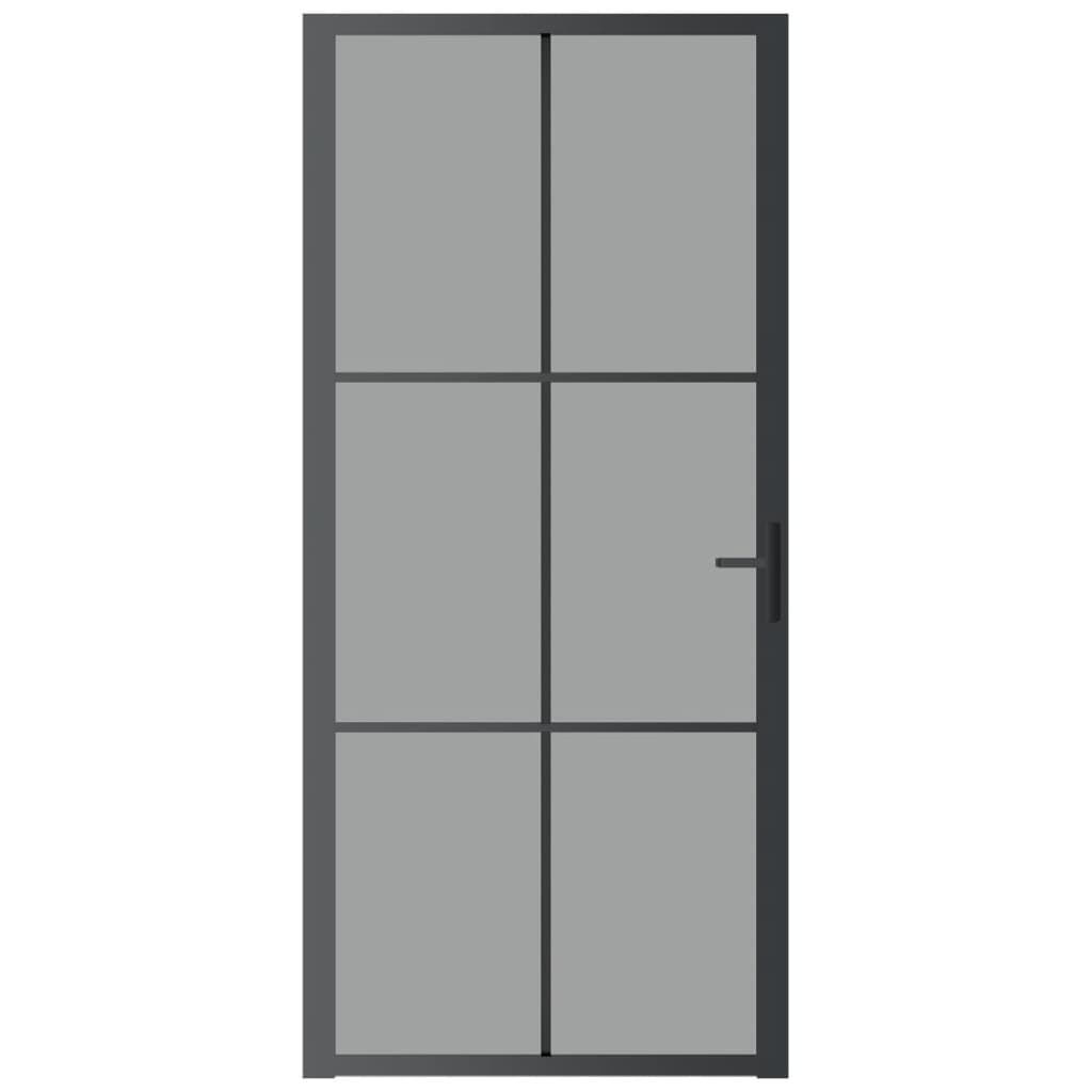 Binnendeur 93X20,5 Cm Esg-Glas En Aluminium Zwart En Donkertransparant 93 x 201.5 cm 3x2 raster