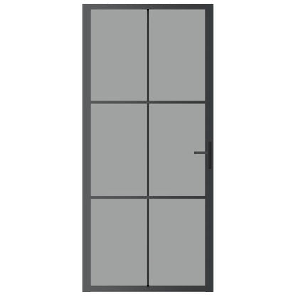 Binnendeur 93X20,5 Cm Esg-Glas En Aluminium Zwart En Donkertransparant 93 x 201.5 cm 3x2 raster