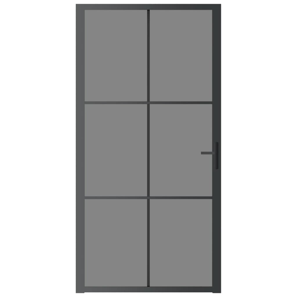 Binnendeur 02,5X20,5 Cm Esg-Glas En Aluminium Zwart En Donkertransparant 102.5 x 201.5 cm 3x2 raster
