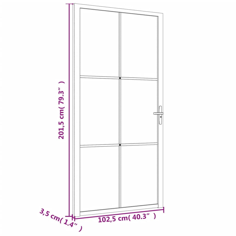 Binnendeur 02,5X20,5 Cm Esg-Glas En Aluminium Zwart En Donkertransparant 102.5 x 201.5 cm 3x2 raster