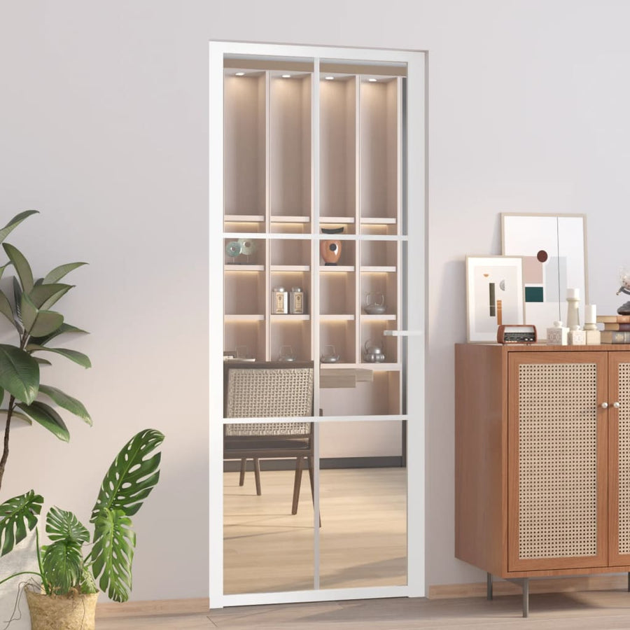 Binnendeur 83X20,5 Cm Esg-Glas En Aluminium Wit En Transparant 83 x 201.5 cm 3x2 raster