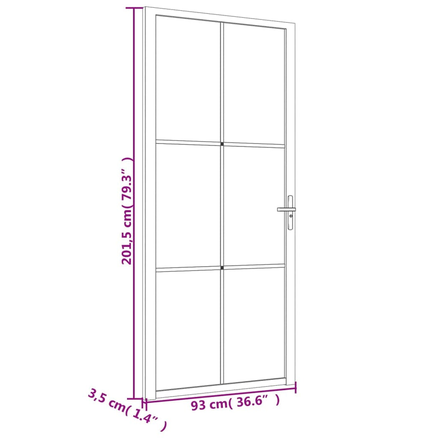 Binnendeur 93X20,5 Cm Esg-Glas En Aluminium Wit En Transparant 93 x 201.5 cm 3x2 raster
