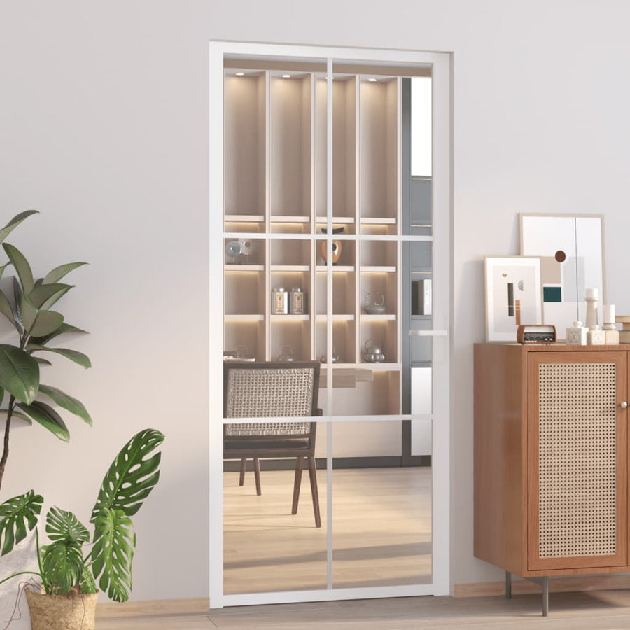 Binnendeur 93X20,5 Cm Esg-Glas En Aluminium Wit En Transparant 93 x 201.5 cm 3x2 raster
