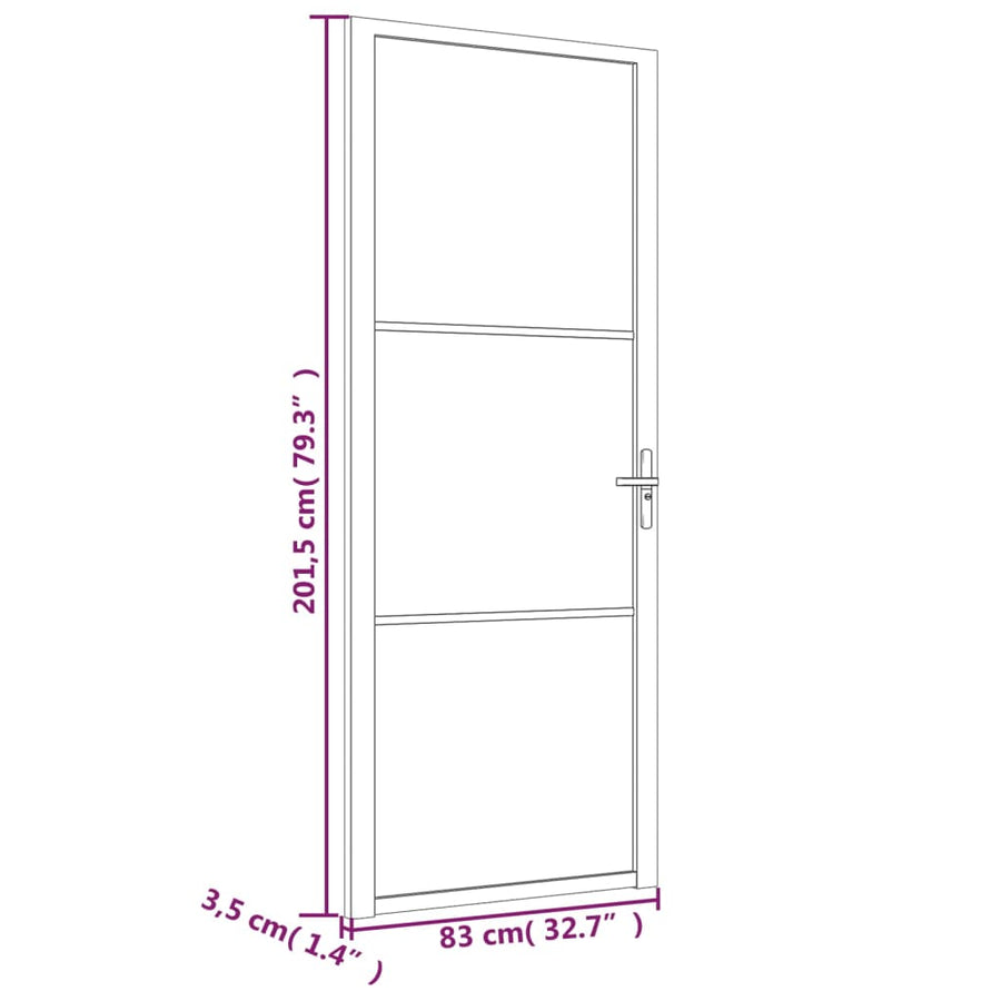 Binnendeur 83X20,5 Cm Glas En Aluminium Wit En Mat 83 x 201.5 cm 2 horizontale stangen