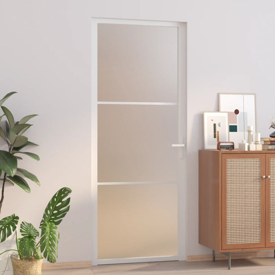 Binnendeur 83X20,5 Cm Glas En Aluminium Wit En Mat 83 x 201.5 cm 2 horizontale stangen