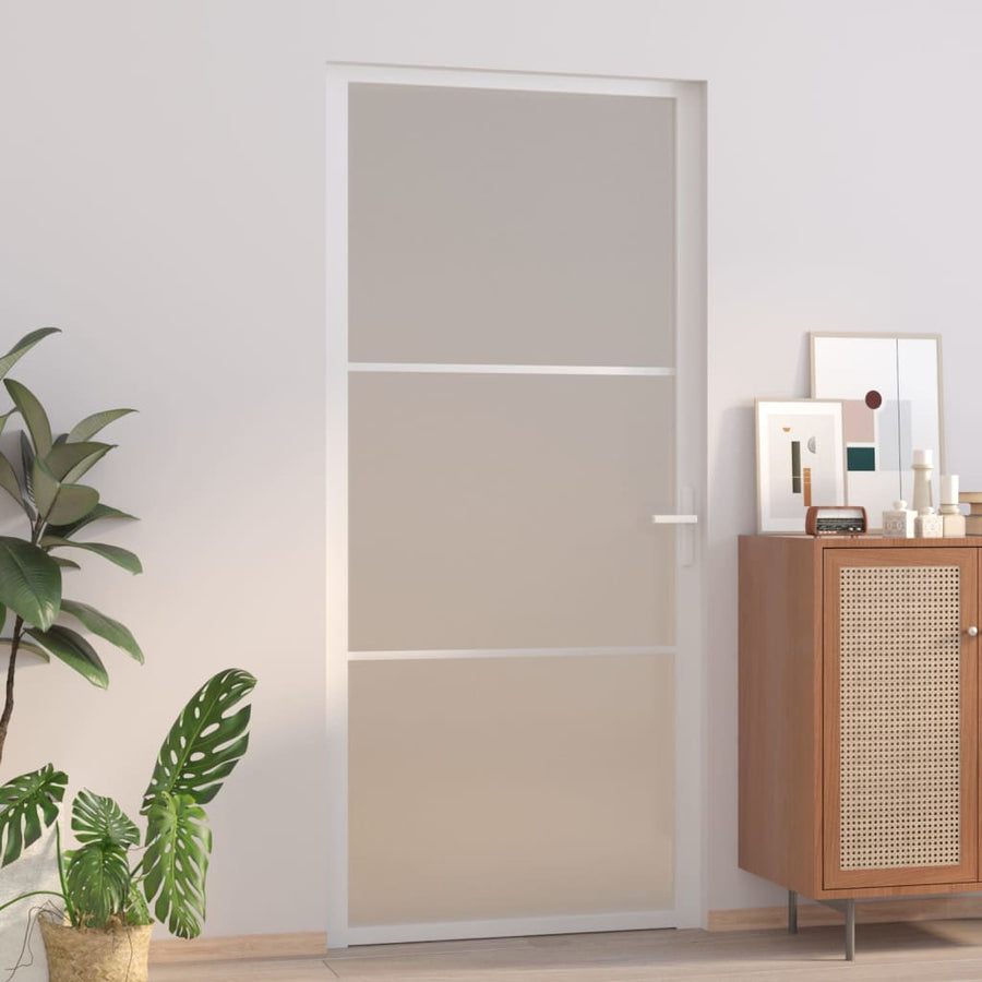 Binnendeur 93X20,5 Cm Glas En Aluminium Wit En Mat 93 x 201.5 cm 2 horizontale stangen
