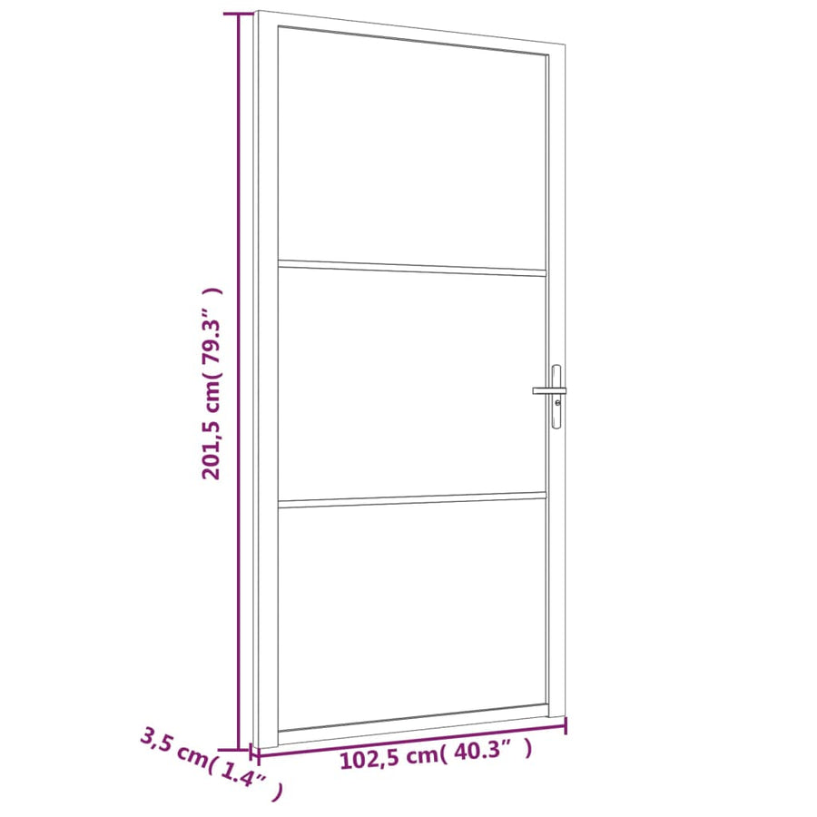 Binnendeur 02,5X20,5 Cm Glas En Aluminium Wit En Mat 102.5 x 201.5 cm 2 horizontale stangen