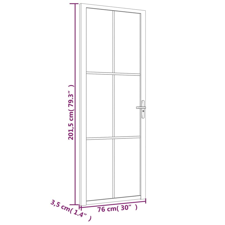 Binnendeur 76X20,5 Cm Glas En Aluminium Wit En Mat 1 76 x 201.5 cm 3x2 raster