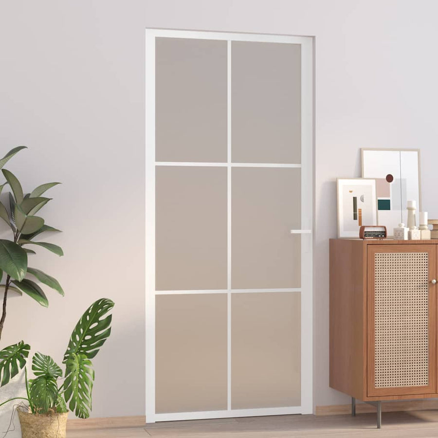 Binnendeur 93x201,5 cm matglas en aluminium wit