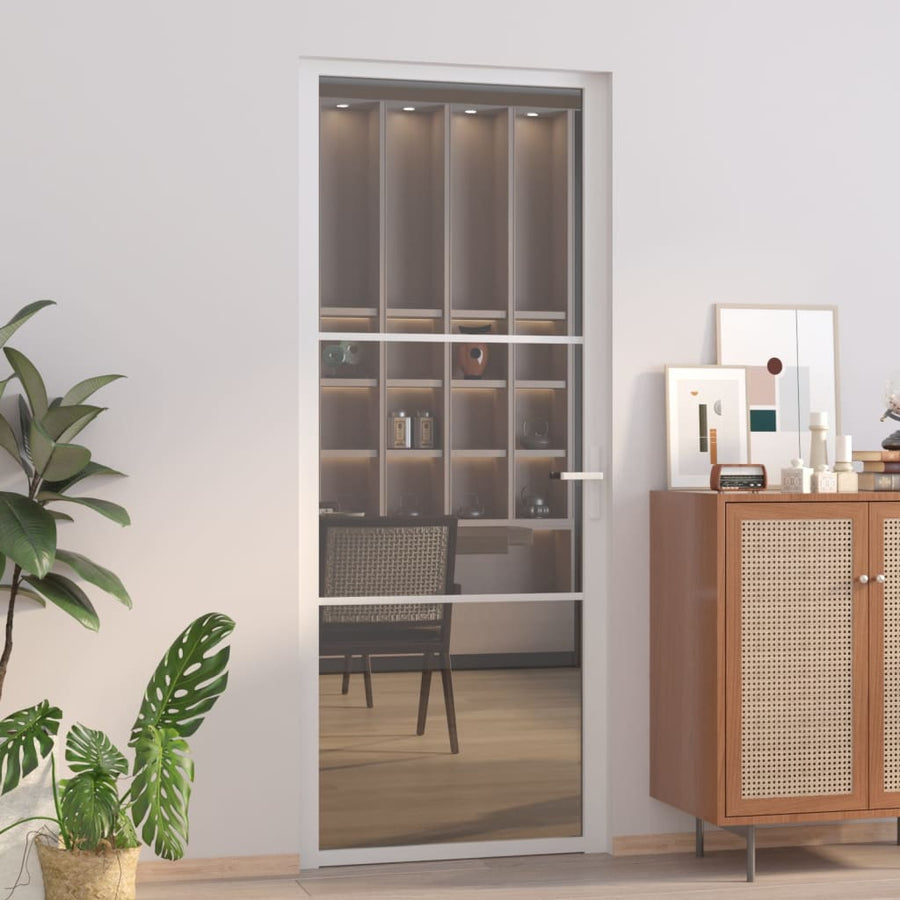 Binnendeur 83X20,5 Cm Esg-Glas En Aluminium Wit En Donkertransparant 83 x 201.5 cm 2 horizontale stangen
