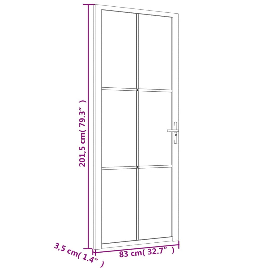 Binnendeur 83X20,5 Cm Esg-Glas En Aluminium Wit En Donkertransparant 83 x 201.5 cm 3x2 raster