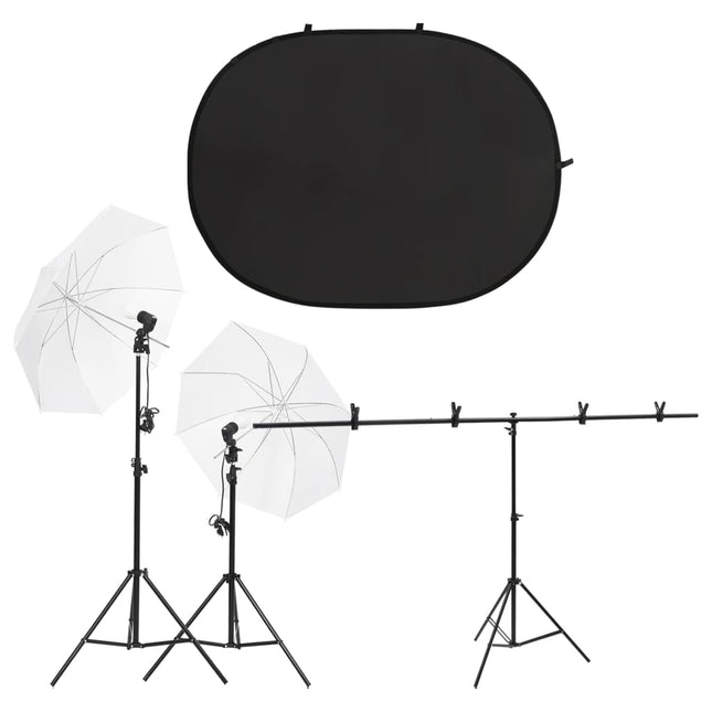 Fotostudioset Met Verlichtingsset En Achtergrondscherm Zwart 201 x 60 x (70-200) cm Zonder reflector