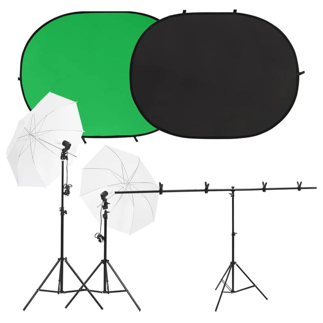 Fotostudioset Met Verlichtingsset En Achtergrondscherm Zwart En Groen 201 x 60 x (70-200) cm Zonder reflector