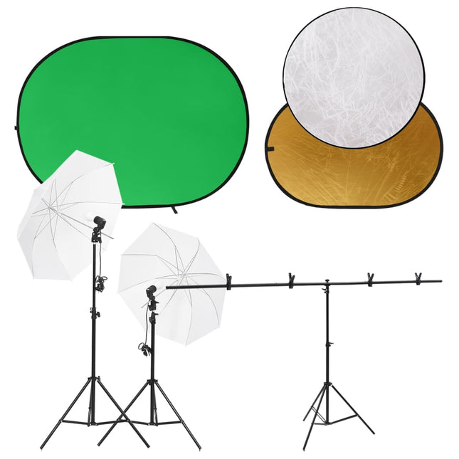 Fotostudioset Met Lichtset, Achtergrondscherm En Reflector Groen 201 x 60 x (70-200) cm met reflector