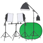 Fotostudioset met verlichtingsset en achtergrondscherm