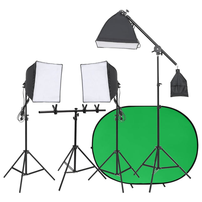 Fotostudioset met verlichtingsset en achtergrondscherm