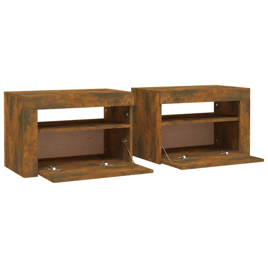 Nachtkastjes 2 St Met Led-Verlichting 60X35X40 Cm Gerookt Eiken
