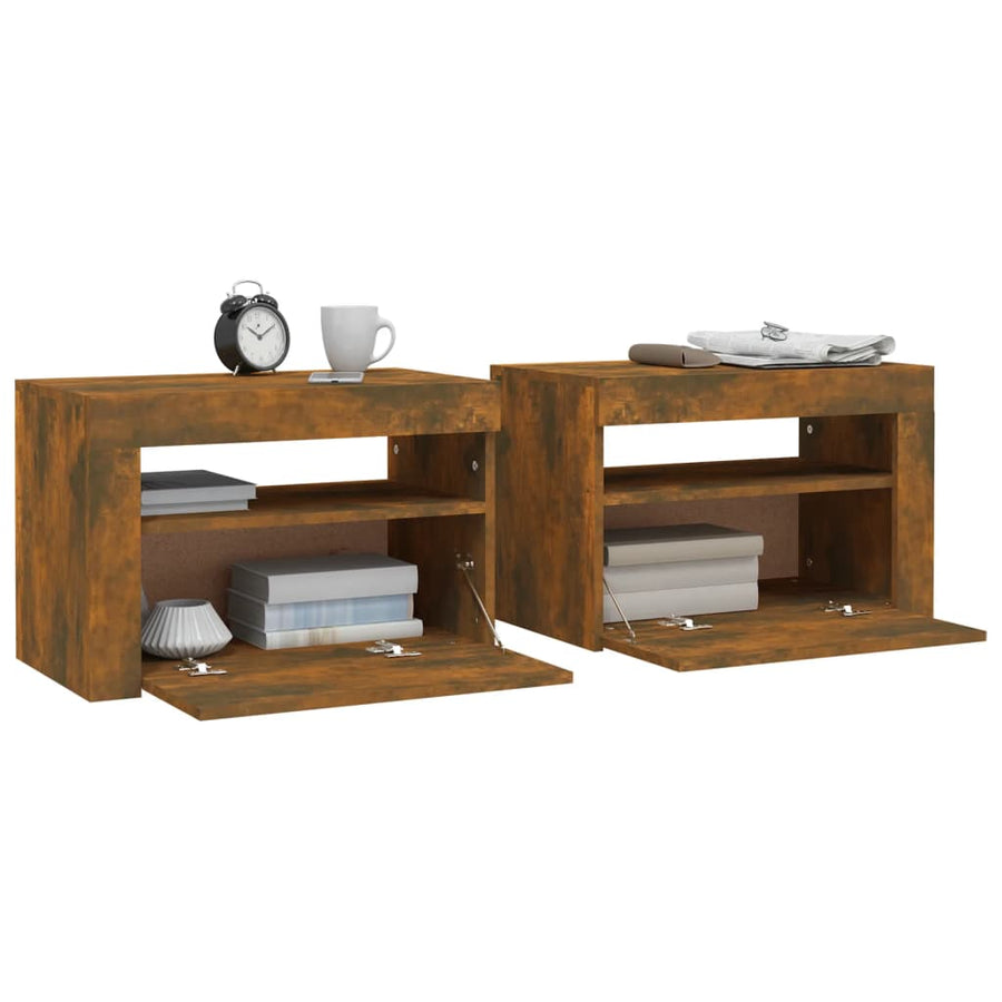 Nachtkastjes 2 St Met Led-Verlichting 60X35X40 Cm Gerookt Eiken