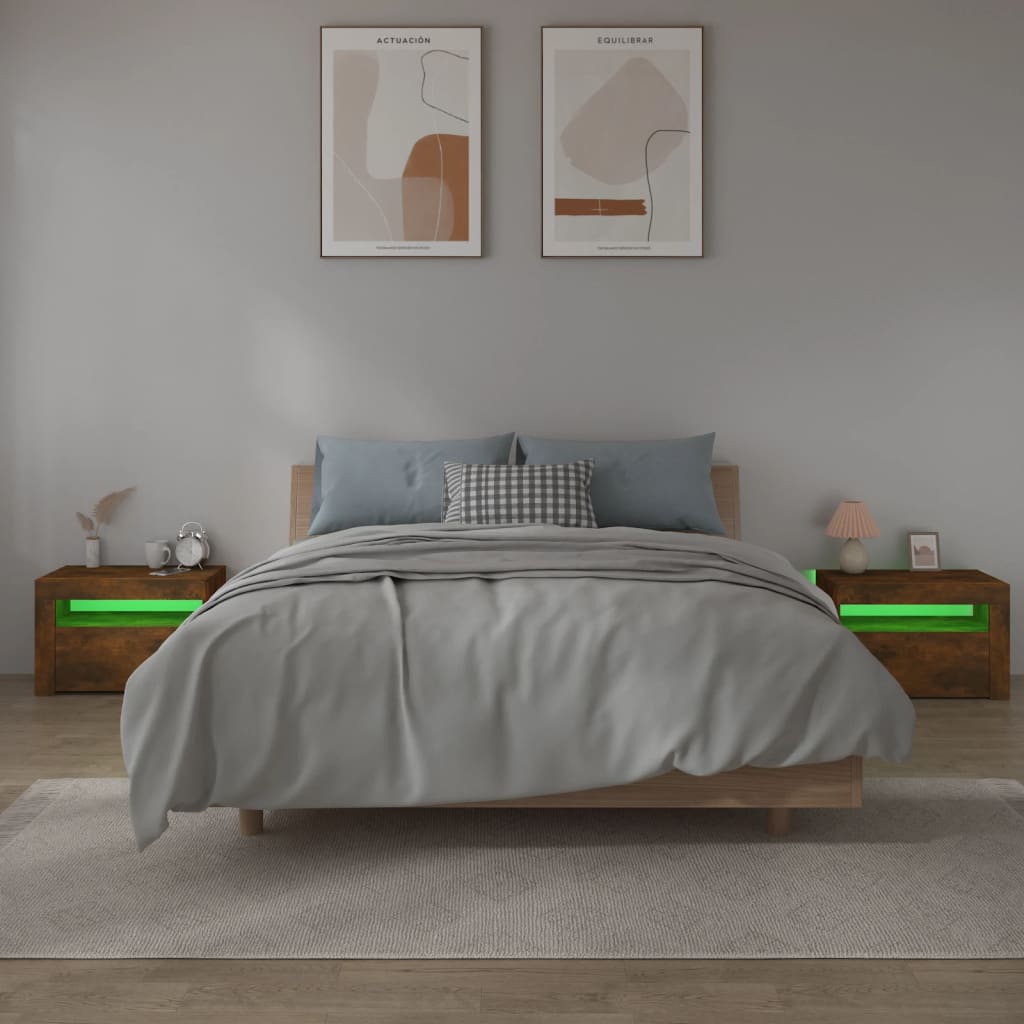 Nachtkastjes 2 St Met Led-Verlichting 60X35X40 Cm Gerookt Eiken