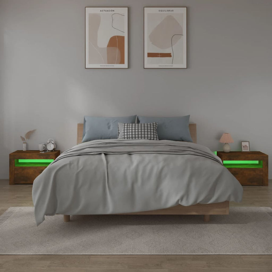Nachtkastjes 2 St Met Led-Verlichting 60X35X40 Cm Gerookt Eiken