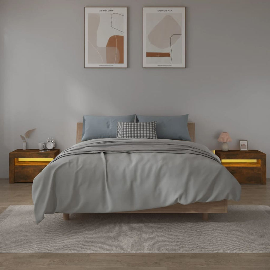 Nachtkastjes 2 St Met Led-Verlichting 60X35X40 Cm Gerookt Eiken
