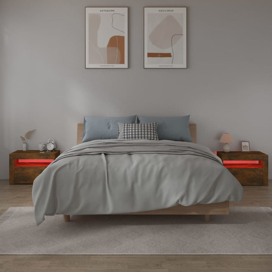 Nachtkastjes 2 St Met Led-Verlichting 60X35X40 Cm Gerookt Eiken