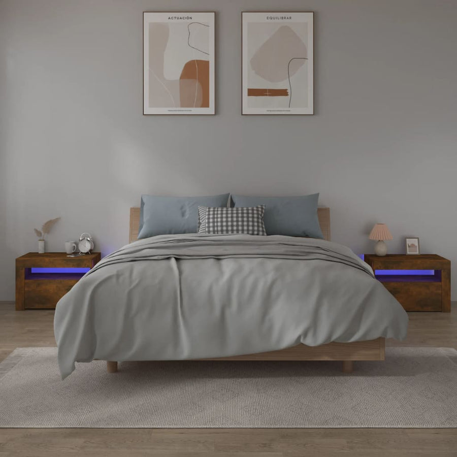 Nachtkastjes 2 St Met Led-Verlichting 60X35X40 Cm Gerookt Eiken