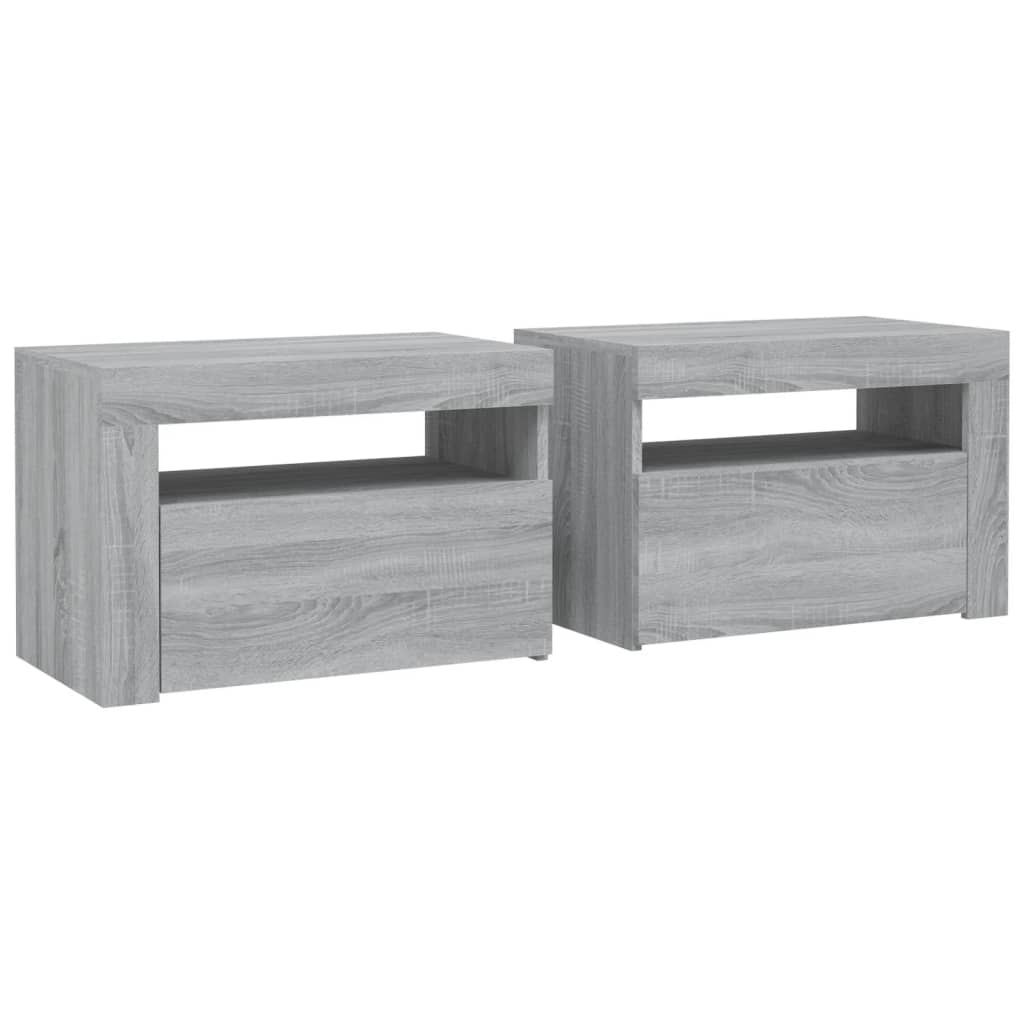 Nachtkastje 2 St Met Led-Verlichting 60X35X40 Cm Grijs Sonoma