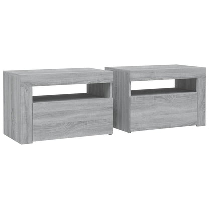 Nachtkastje 2 St Met Led-Verlichting 60X35X40 Cm Grijs Sonoma