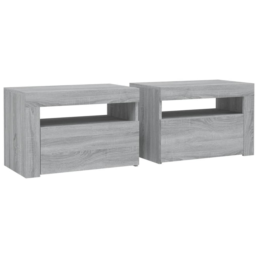 Nachtkastje 2 St Met Led-Verlichting 60X35X40 Cm Grijs Sonoma