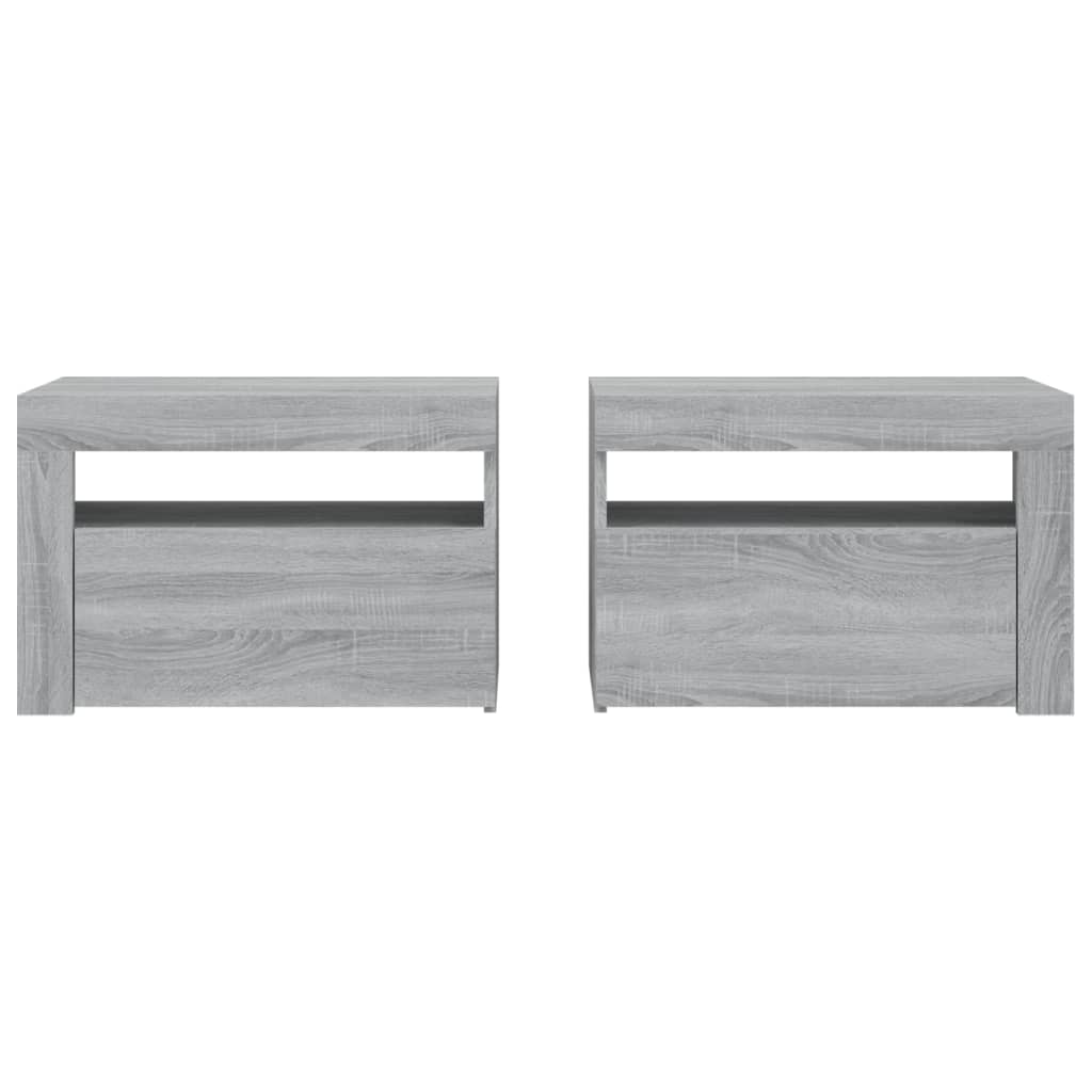 Nachtkastje 2 St Met Led-Verlichting 60X35X40 Cm Grijs Sonoma