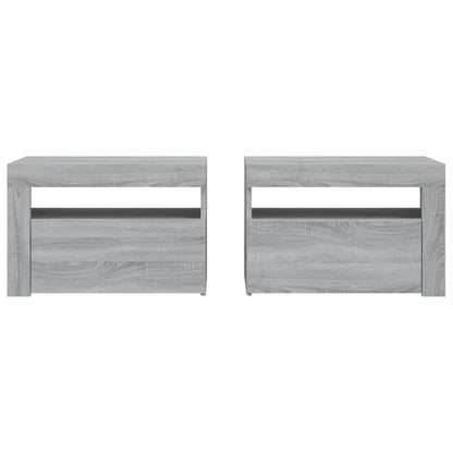 Nachtkastje 2 St Met Led-Verlichting 60X35X40 Cm Grijs Sonoma