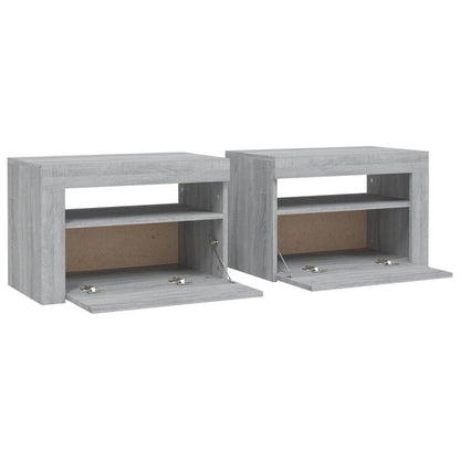 Nachtkastje 2 St Met Led-Verlichting 60X35X40 Cm Grijs Sonoma