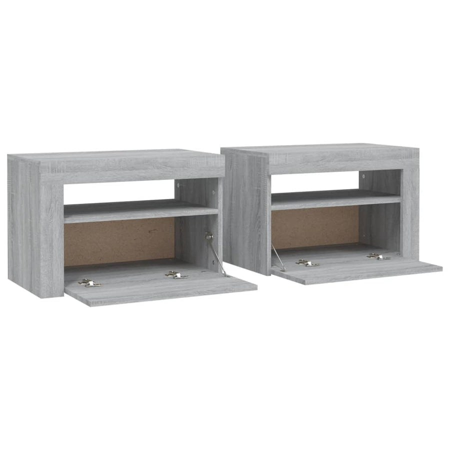 Nachtkastje 2 St Met Led-Verlichting 60X35X40 Cm Grijs Sonoma